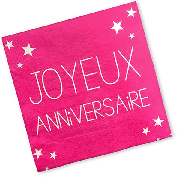 Serviettes Joyeux Anniversaire noir/argent x24