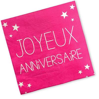 Serviette joyeux anniversaire fuchsia (x24) REF/S3PA00F