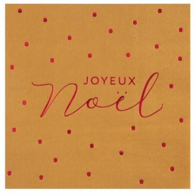 Serviette de table Joyeux Noël dorée or et rouge métallique (x20) REF/7130