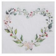 Serviette de table Champêtre mariage avec motifs floraux en coeur (x20) REF/6839