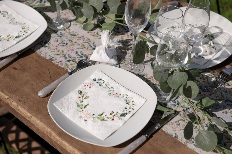 Serviette de table mariage coeur champetre et fleurs