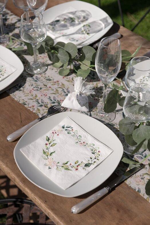 Serviette de table mariage coeur champetre fleur
