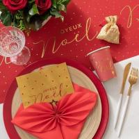 Serviette de table noel dore or et rouge