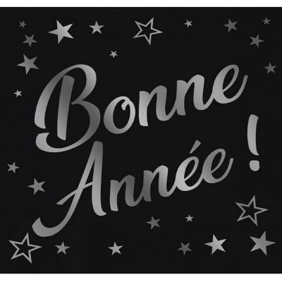 Serviette de table Bonne Année en noir et argent pour le nouvel an (x24) REF/STAM99ATG