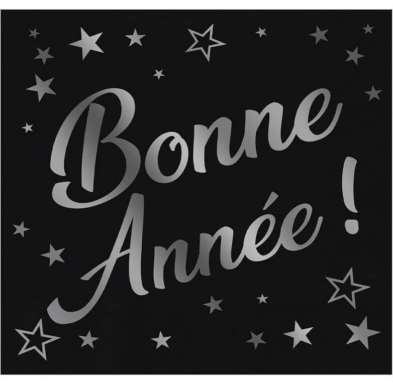 Serviette de table papier noir argent metal nouvel an bonne annee