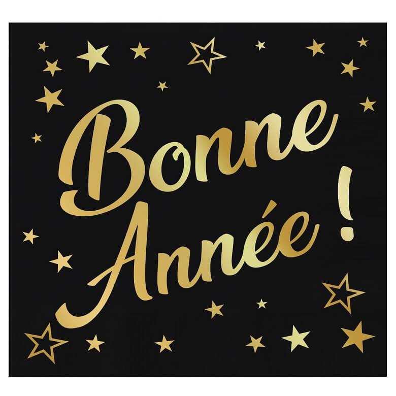 Serviette de table papier noir dore or metal nouvel an bonne annee