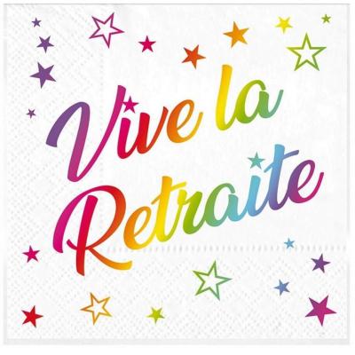 24 Serviettes de table vive la retraite multicolore 16.5 x 16.5 cm REF/STAM00M11