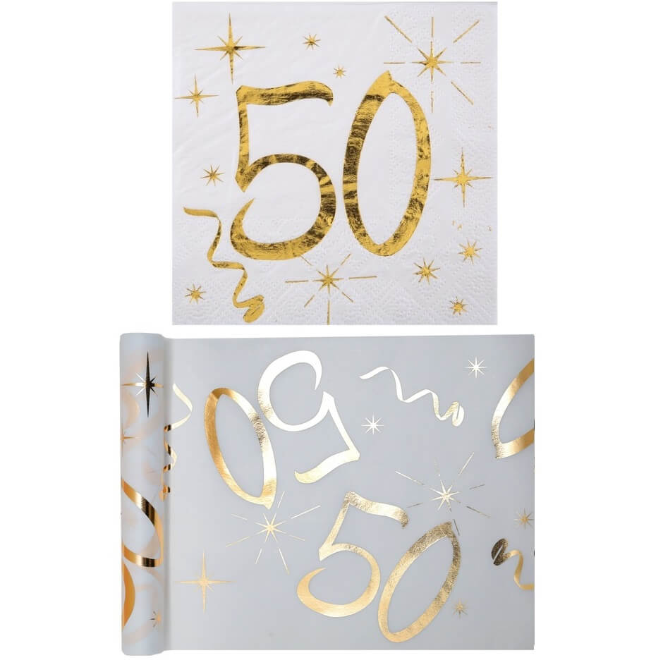 Serviettes papier blanc et doré anniversaire 50 ans