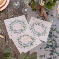 Serviette mariage bucolique blanche rose gold et verte