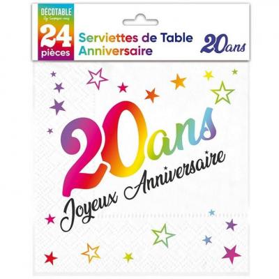 Stam00m02 serviette de table papier anniversaire 20ans blanc multicolore