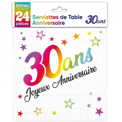 Stam00m03 serviette de table papier anniversaire 30ans blanc multicolore