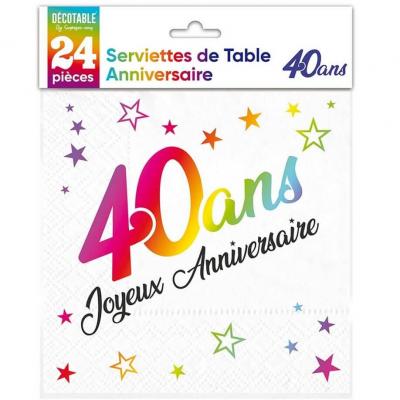 Stam00m04 serviette de table papier anniversaire 40ans blanc multicolore