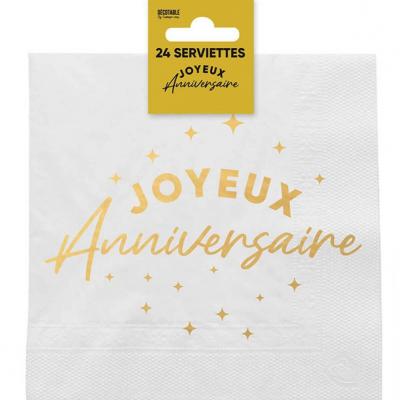 Stam00or serviette de table 3 plis joyeux anniversaire dore or metal