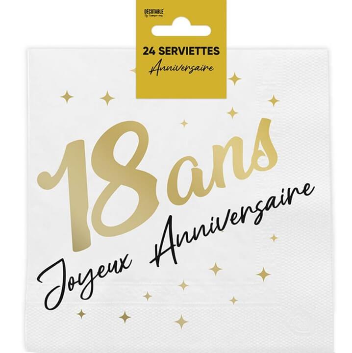 Stam00or01 serviette de table joyeux anniversaire 3 plis dore or metallique 18ans