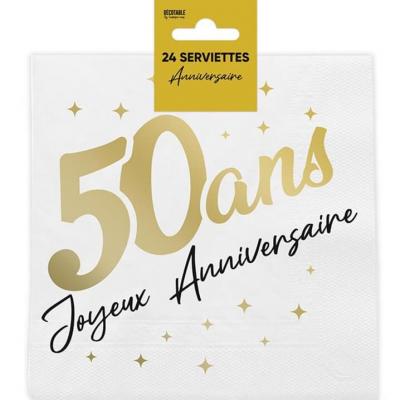 Stam00or05 serviette de table joyeux anniversaire 3 plis dore or metallique 50ans