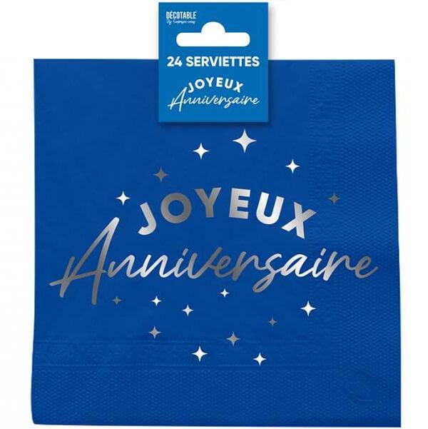 Stam24 serviette de table joyeux anniversaire papier 2 plis bleue