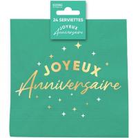 Stam24 serviette de table joyeux anniversaire papier 2 plis vert mint