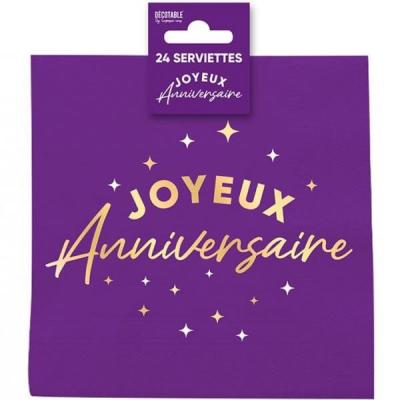 Stam24vl serviette de table papier joyeux anniversaire violet astral 2 plis