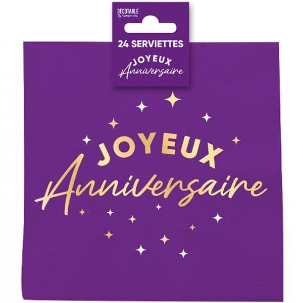 Stam24vl serviette de table papier joyeux anniversaire violet astral 2 plis