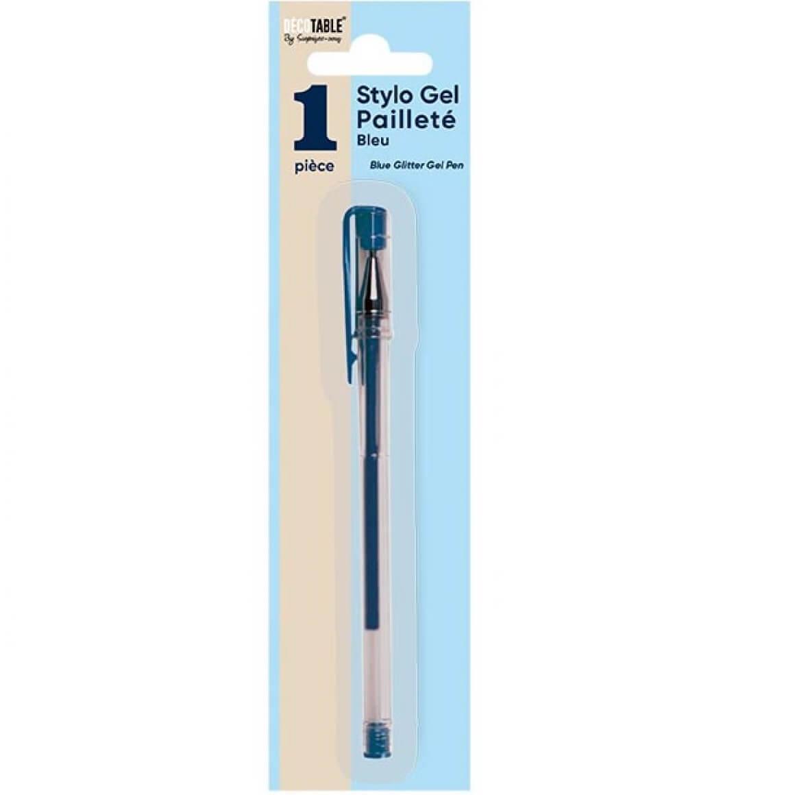 Stylo avec gel paillete bleu
