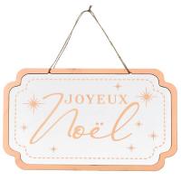 Suspension pancarte joyeux noel blanche et rose gold