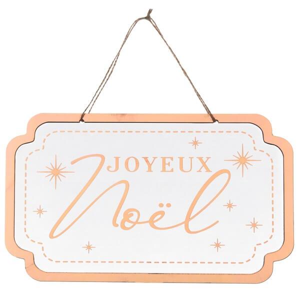 Suspension pancarte joyeux noel blanche et rose gold