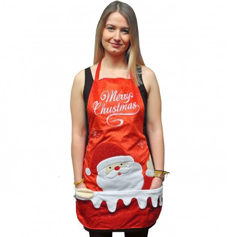 Tablier merry christmas pere noel rouge et blanc