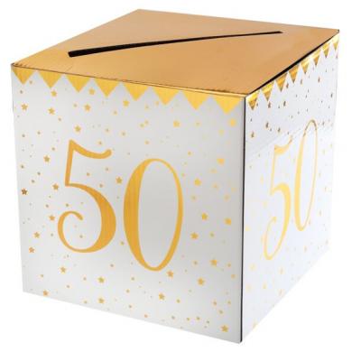 Tirelire anniversaire blanche et or 50ans (x1) REF/6186