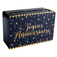 Tirelire anniversaire bleu et or