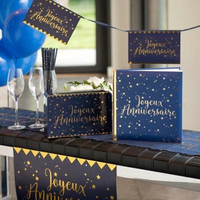 Tirelire joyeux anniversaire bleu et or