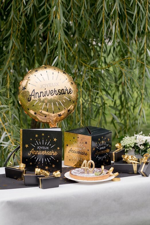 Tirelire joyeux anniversaire noir et dore metallise