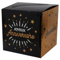 Tirelire joyeux anniversaire noir et or metallise etincelante