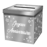 Tirelire urne joyeux anniversaire argent metallique