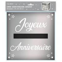 Tirelire urne joyeux anniversaire argentee metallisee