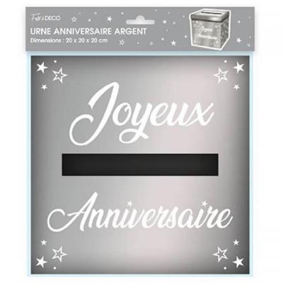 Tirelire urne joyeux anniversaire argent metallique