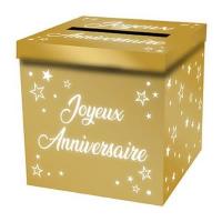 Tirelire urne joyeux anniversaire dore or metallique