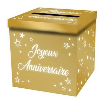 Tirelire urne joyeux anniversaire dore or metallique