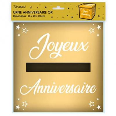 Tirelire urne joyeux anniversaire dore or metallique
