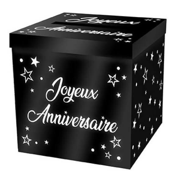 Tirelire urne joyeux anniversaire noir metallique