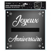 Tirelire urne joyeux anniversaire noire metallisee