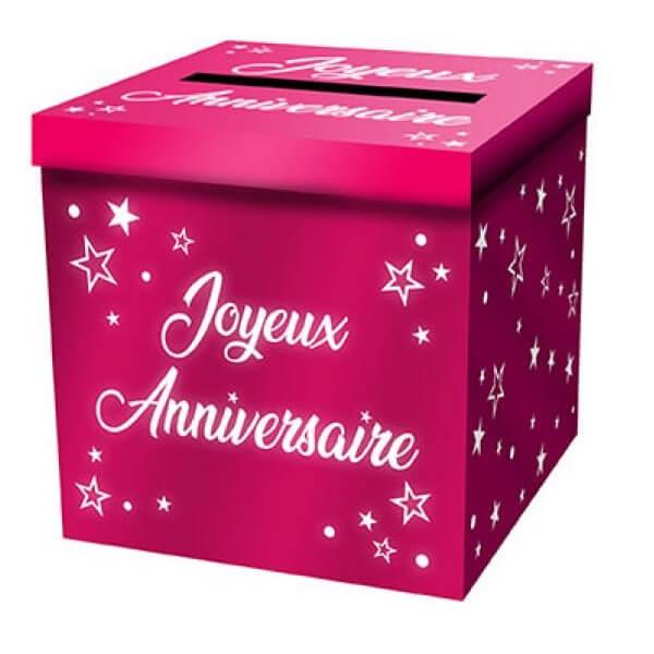 Tirelire urne rose fuchsia métallisée Joyeux Anniversaire REF/URNEM00