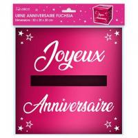 Tirelire urne joyeux anniversaire rose fuchsia metallisee