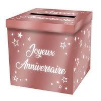 Tirelire urne joyeux anniversaire rose gold metallique