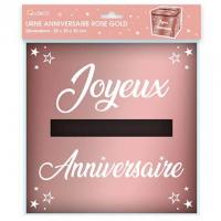 Tirelire urne joyeux anniversaire rose gold metallisee