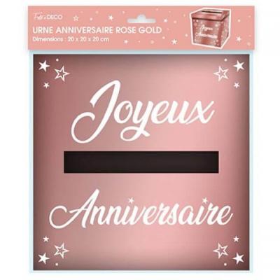 Tirelire urne joyeux anniversaire rose gold metallique