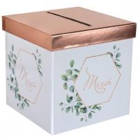 Tirelire urne mariage champetre bucolique blanche verte et rose gold