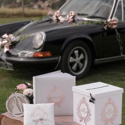 Decoration tirelire urne mariage just married rose gold et blanche