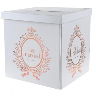 Tirelire urne mariage Just Married blanche et rose gold métallique (x1) REF/6906