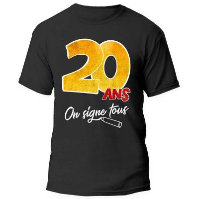 Tnsoss203 t shirt anniversaire 20ans dedicace noir multicolore cadeau de fete adulte