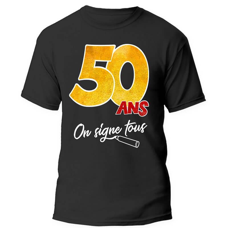Tnsoss206 t shirt anniversaire 50ans dedicace noir multicolore cadeau de fete adulte